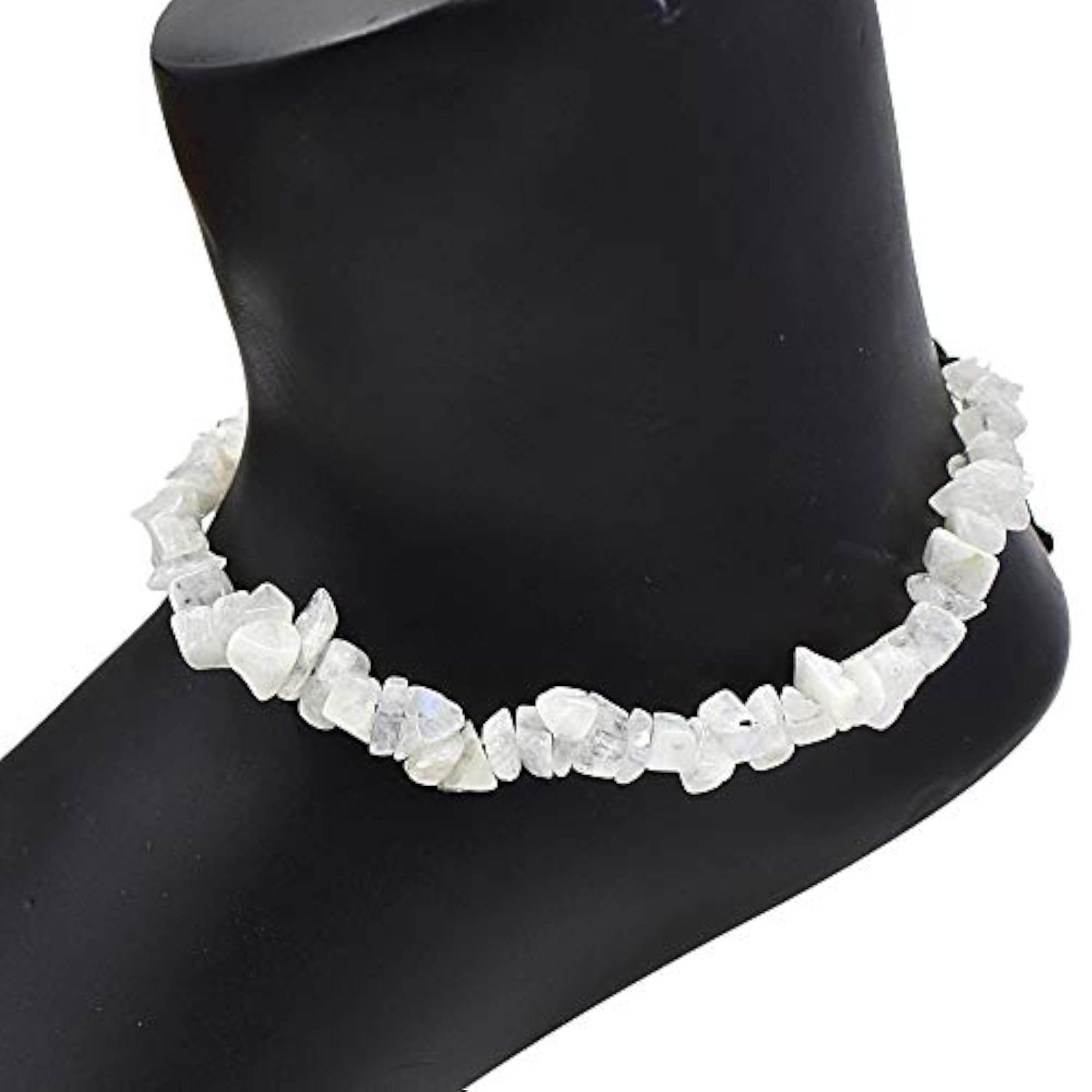 Women's Natural Rainbow Moonstone Cut Chips Stone Adjustable Anklet